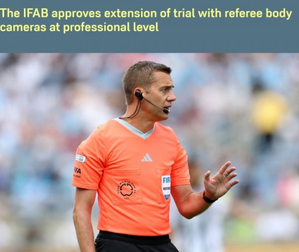 FIFA：裁判    佩戴身体摄像机的试验扩展至全球赛事