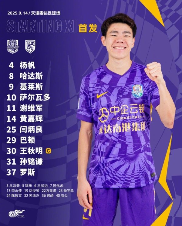 中超职业联赛  第24轮对阵武汉三镇，天津津门虎杆位出炉！