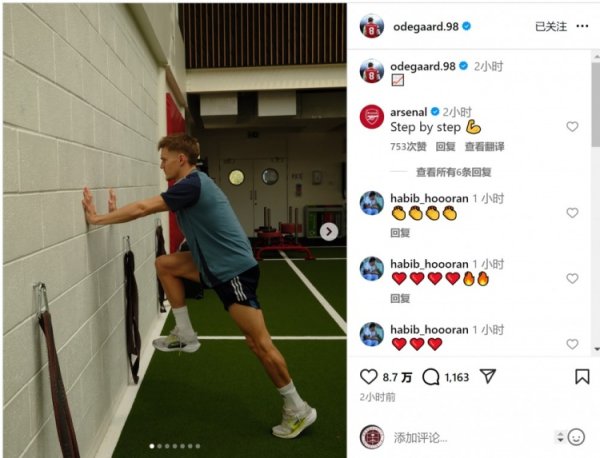 朝着复出迈进!厄德高社媒晒复健 练习 照片 朝着复出迈进!厄德高社媒晒复健 练习 照片