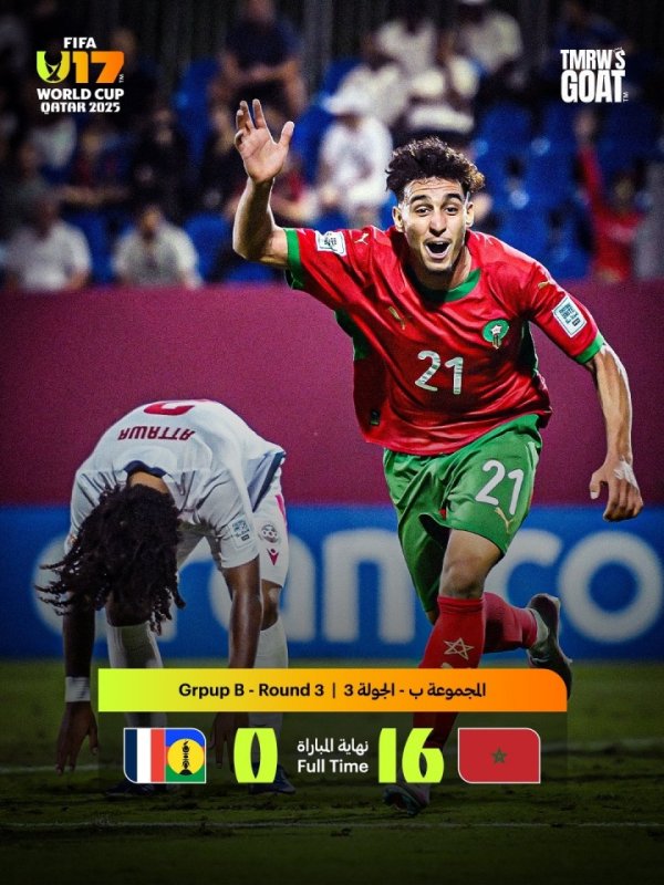 🥶残暴！摩洛哥U17世界杯赛  16-0狂胜，狂轰78脚射球  净胜球打至+8