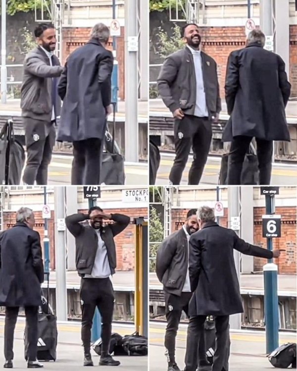 😄聊啥呢？阿莫林等待去伦敦的火车时和古代足球    总监相谈甚欢